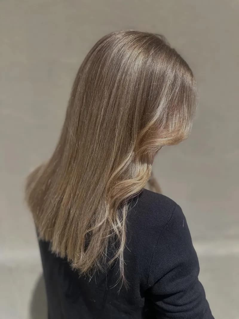 Cheveux mi-longs lisses, balayage effet coup de soleil, vus de dos